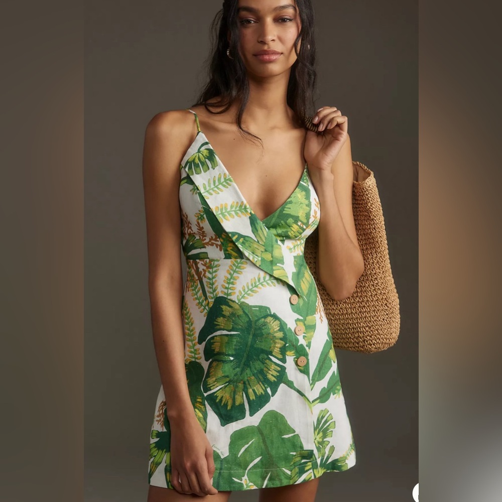 Tropical Green Leaf Print Dress